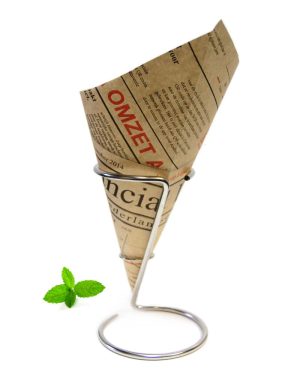 Chip cone newspaper print. Made of 90 grams unbleached greaseproof paper