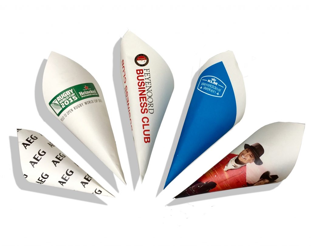 Examples of full-colour printed chip cones
