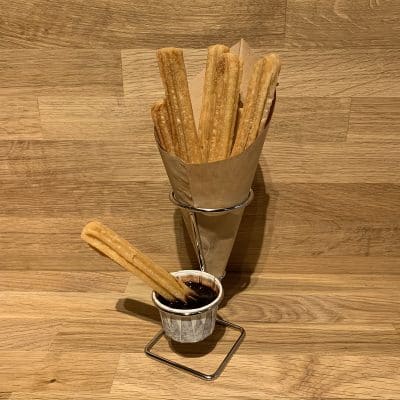 Churros paper cone holder with chocolate sauce cup holder